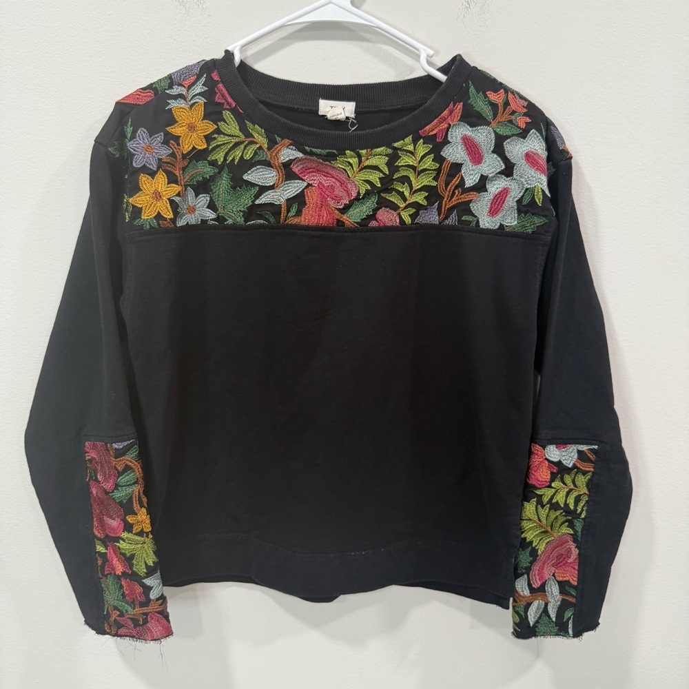 Anthropologie Tiny Black Long Sleeve Embroidered Top Size XS